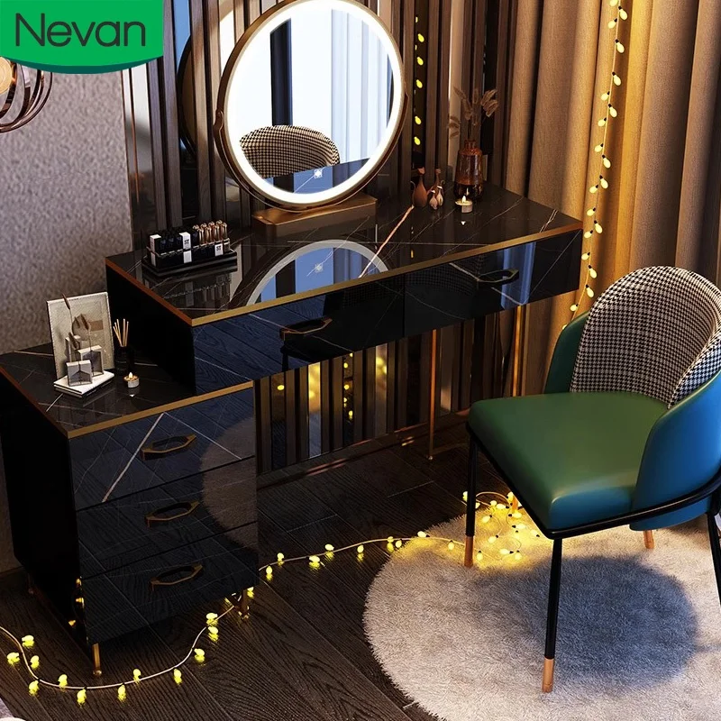 Elegant Modern Black Dressers Nordic Simple Light Luxury Dresser for  Bedroom Dressing Table with Led Mirror for Bedroom| Alibaba.com