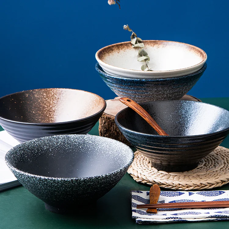 Ins Style Instant Noodle Ceramic Japanese Ramen Bowl Ceramic Bowl Tableware Set Bamboo Hat Household Soup Bowl