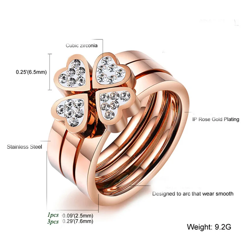 3-Piece Women's Rose Gold IP Stainless Steel Wedding Ring Set with Cubic  Zirconia, Size 10