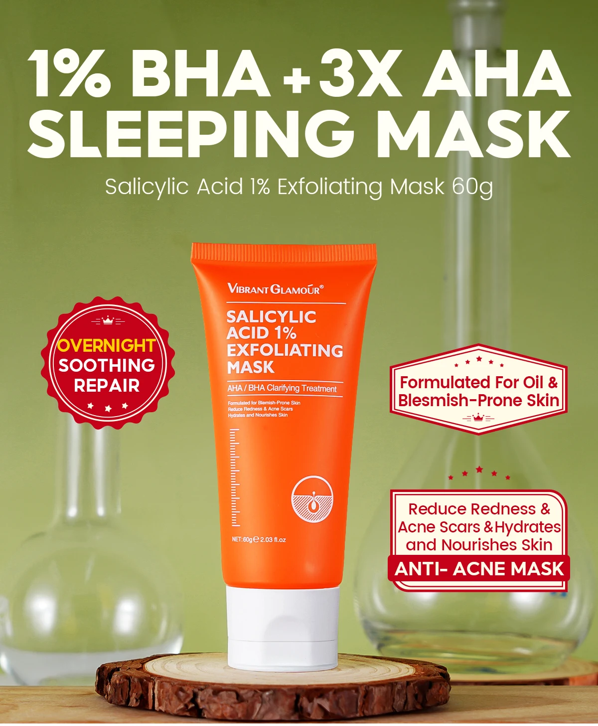 Vibrant Glamour AHA+BHA 1% Face Nose Acne Remove Mask Gentle Cleansing Exfoliating for Oily & Acne-Prone Skin Salicylic Acid