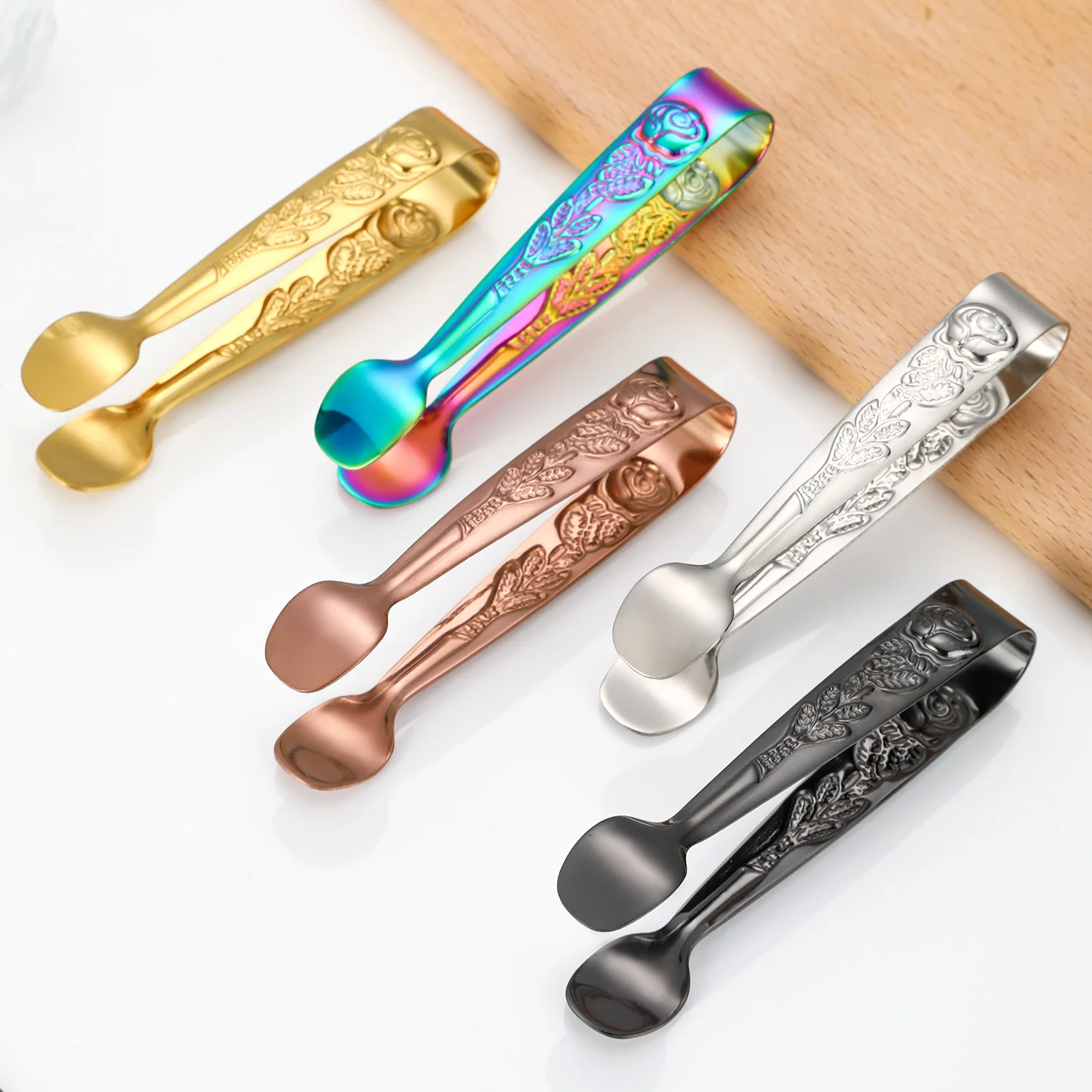 Mini Serving Tongs, 3.4Inch Rose Stainless Steel Sugar Cube Tongs Sliver Small Ice Tongs For Tea And Coffee Party Appetizers Desserts Silver