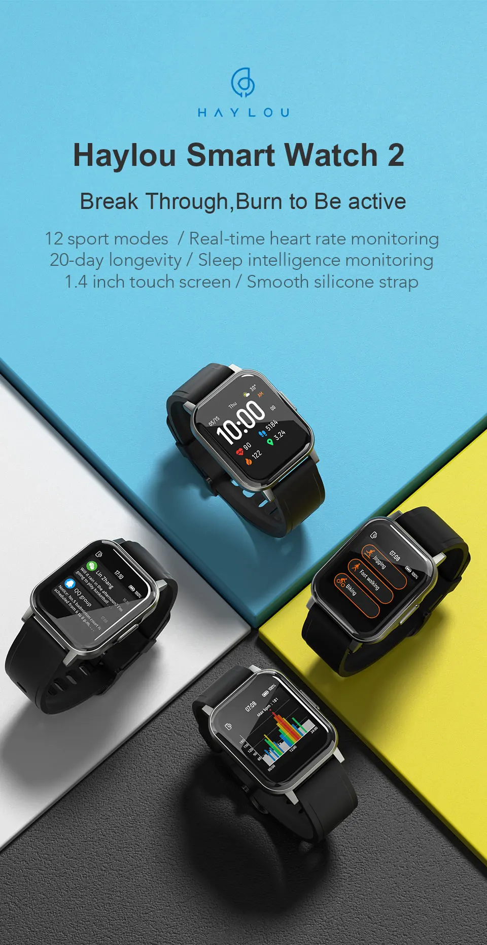 Смарт-часы Haylou LS02, английская версия, водостойкие IP68, 12 дюймов