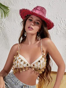 2026 Cross-border Sexy Bikini Accessories Tassel Chest Chain Body Chain Handmade Star Sequin Spicy Girl Chest Decoration