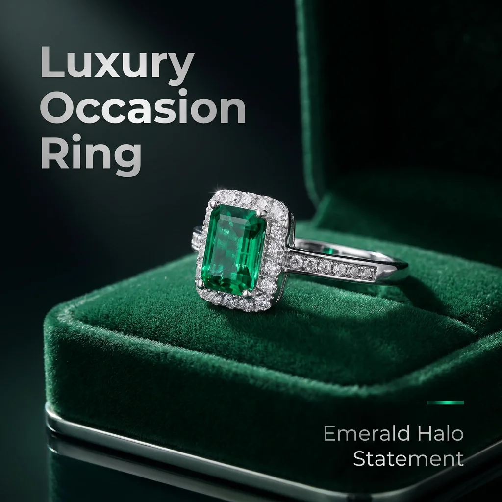 Forever Star 925 Sterling Silver Lab-grown Emerald Rectangular Emerald Cut Center Stone Prong Set Wedding Ring Gemstone
