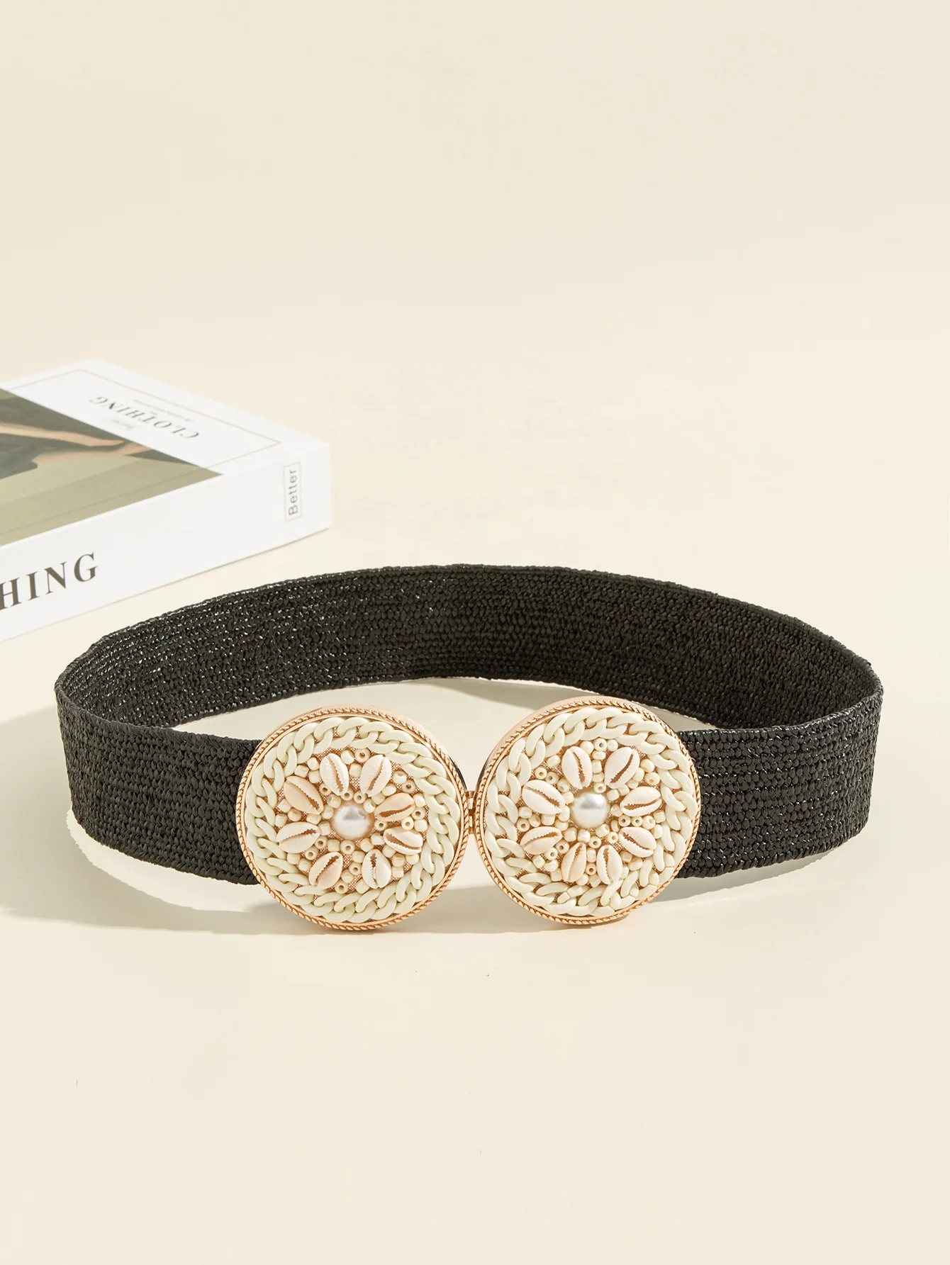 Straw Woven Elastic Stretch Waist Belt Women Skinny Dress Belt Cinch Fashion Double Round Female Metal Buckle