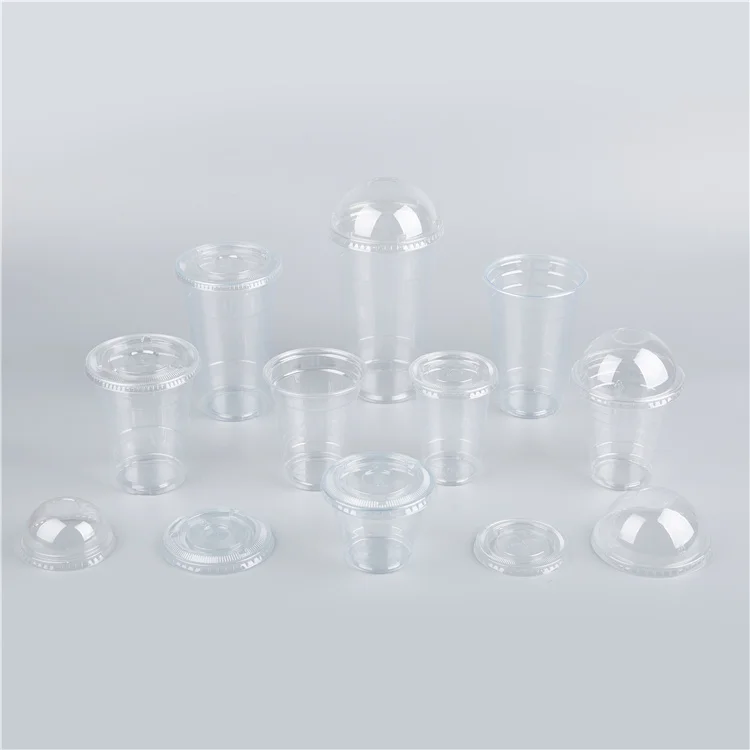 Одноразовая стеклянная чашка для смузи от производителя, чашка для кофе, пластиковая чашка для питомца с плоской крышкой и купольной крышкой