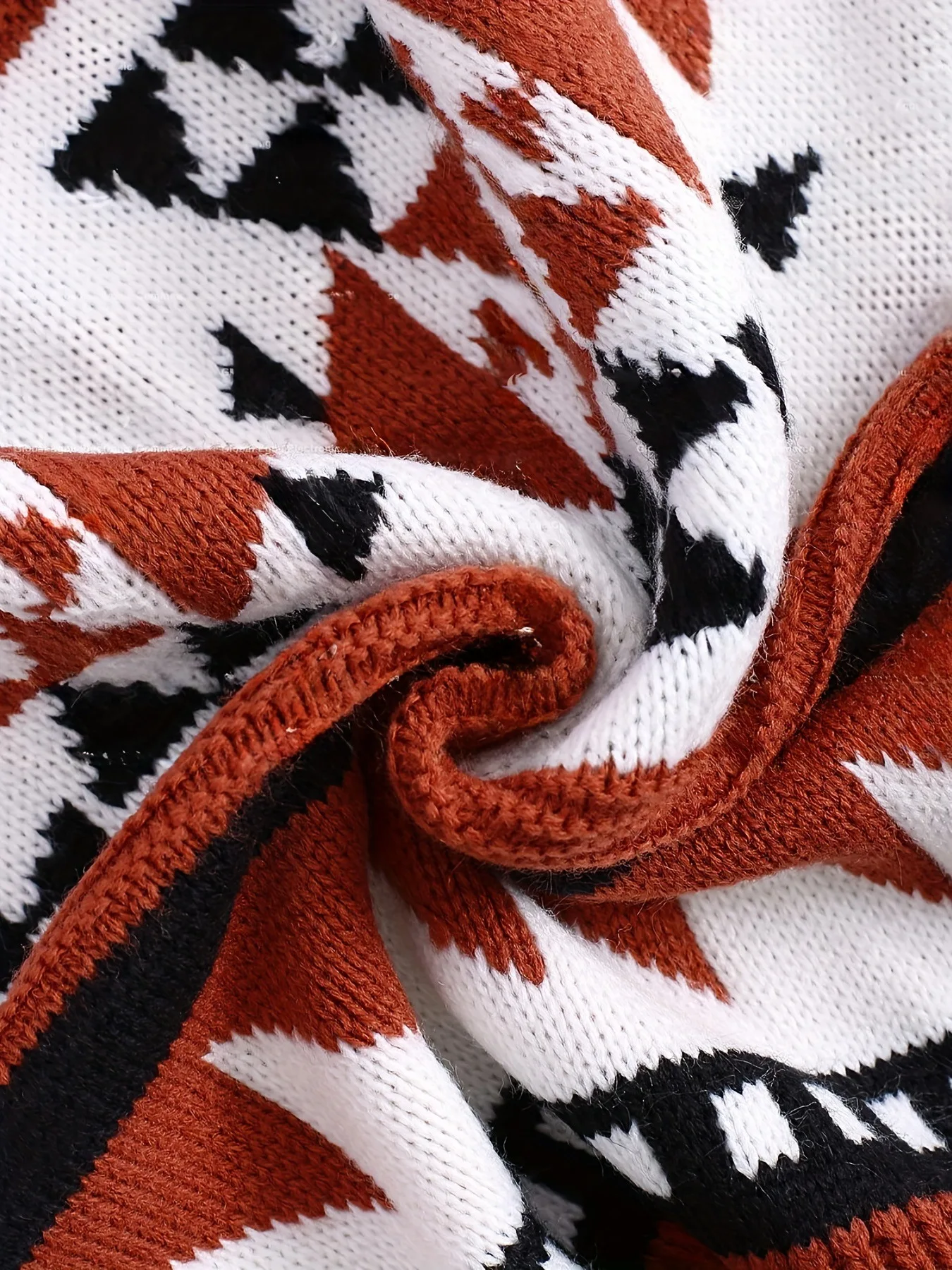 2025 Custom Vintage Aztec Style Zip up Knitted Cardigan Women's Zipper Hooded Sweater With Pockets