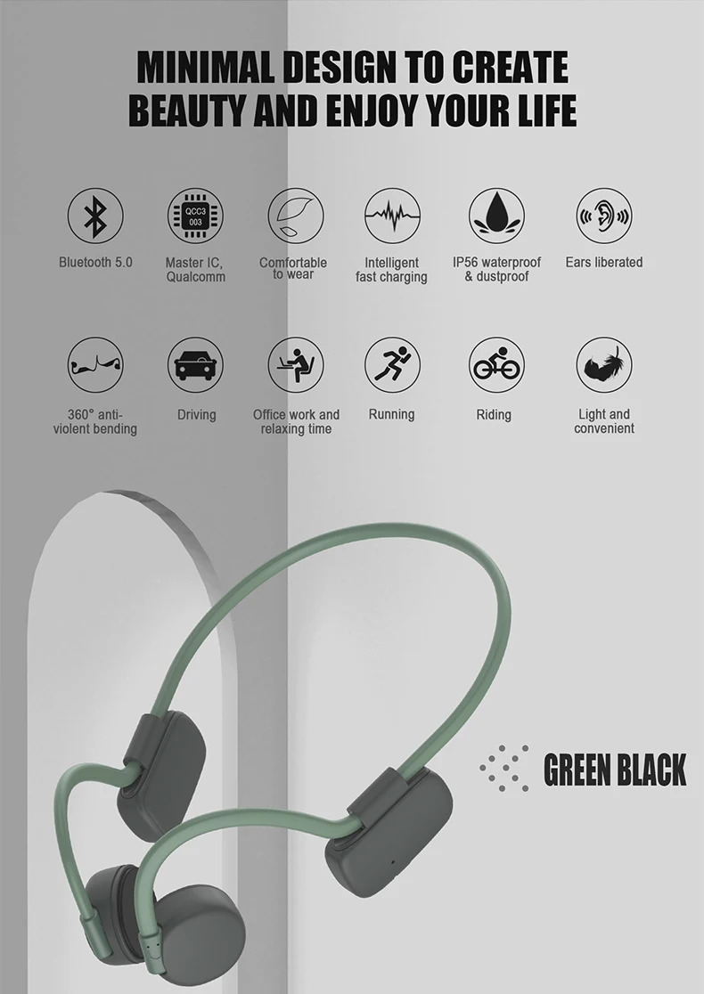 BH528 For Gym Fitness Sports ENC Noise Reduction Wireless Bluetooth Open Ear Bone Conduction Earphone Headphones