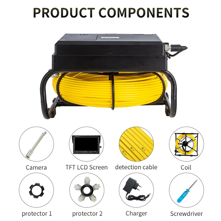 Pipe Inspection Camera 9Inch 1080P HD Screen 512Hz Sonde/Self-leveling16GB Video Audio Recording&IP68 Waterproof details