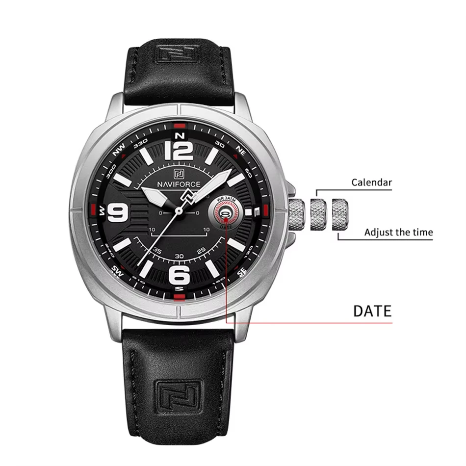 NAVIFORCE 8078 Men's Quartz Watch with Leather Band