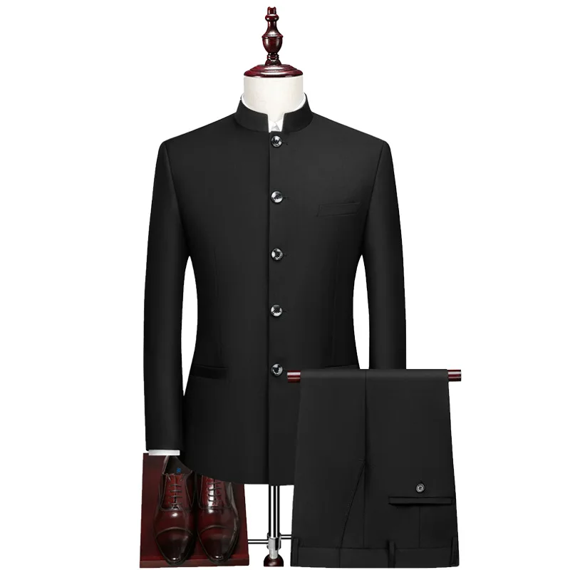 New Men Pure Colour Business Formal Wedding Banquet Suit 2 Piece Fashion Male Chinese St aperçu 5