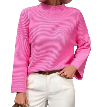 2024 Autumn/Winter Loose Women's Sweater Knitted Nine Quarter Sleeve Solid Color Pullover Sweater for Women