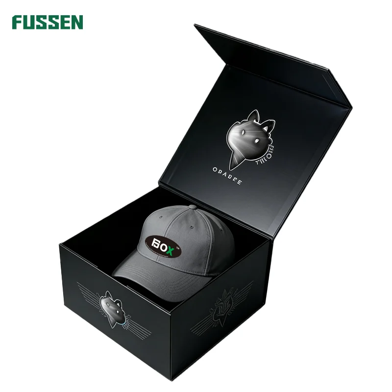 FUSSEN Brand IP Custom Recycled Materials Rigid Boxes Premium Black Stylish Matt Lamination Packaging for Hat Box