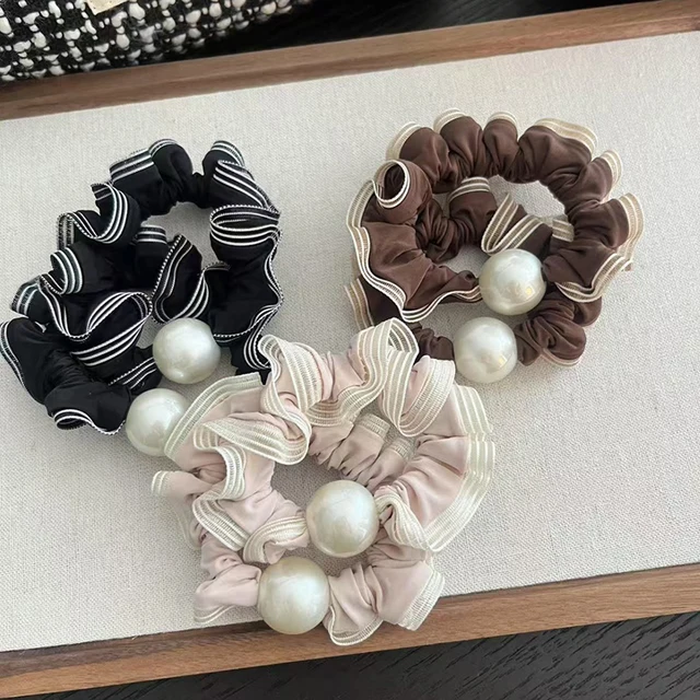 Lace-fringed Hair Band Pearl High-elasticity Elegant Hair Tie Simple Solid-color Retro Elastic Headband