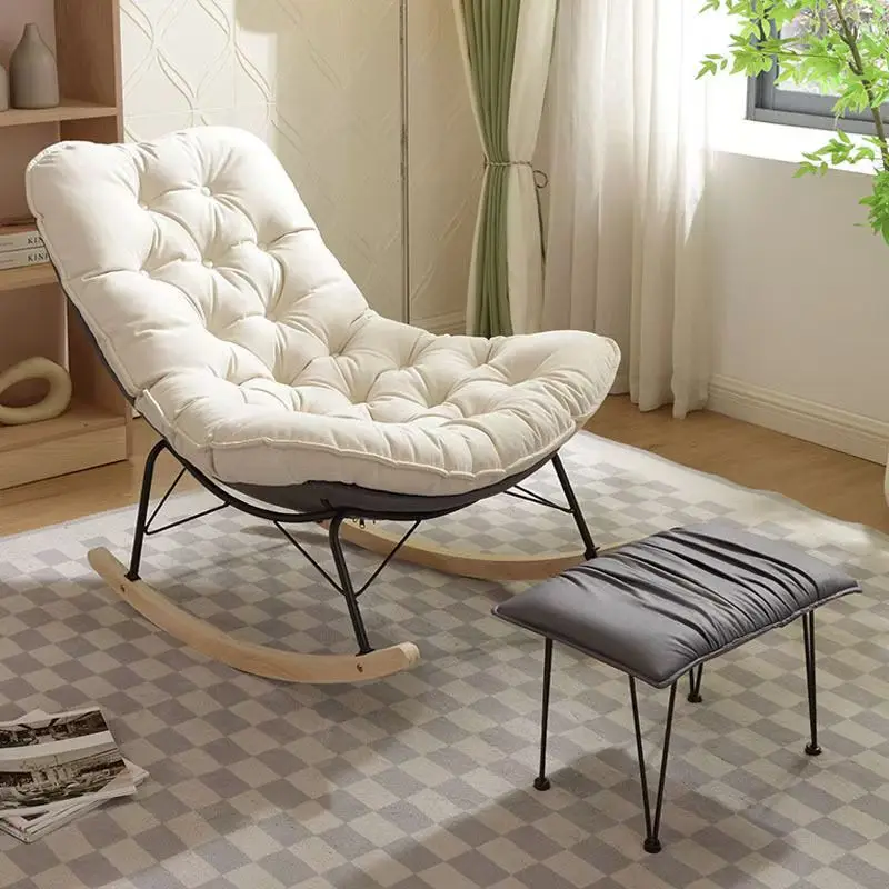 Luxury Nordic Modern Gold Wing Rocking Chair & Leather Sofa