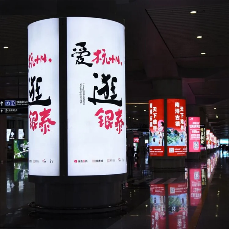 Custom Size Circular Uv Print Fabric Backlit Round Pillar Frameless Light Box