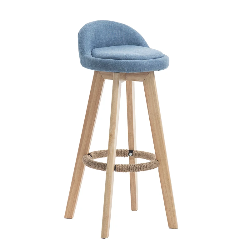 Nordic Rustic Classic Low Back Kitchen Counter Stools Kitchen Chair Rubber Wood Bar Chair Wooden Swivel Bar Stool With Footrest