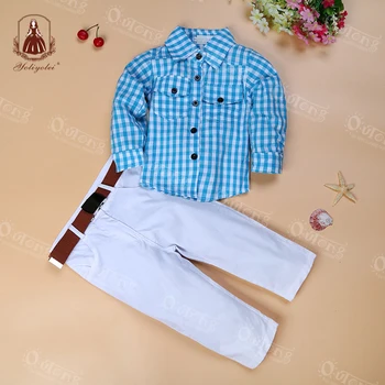 High Quality Cotton Wholesale Plaid Shirt White Pant Boutique Clothes Suit Casual Wear Children Kids Teen Boys Clothing