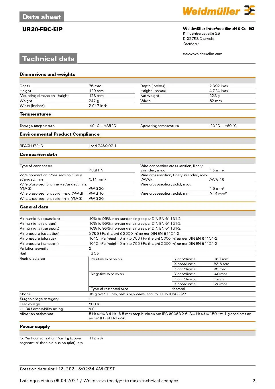 Weidmuller 1334920000 UR20-FBC-EIP Remote I/O fieldbus| Alibaba.com