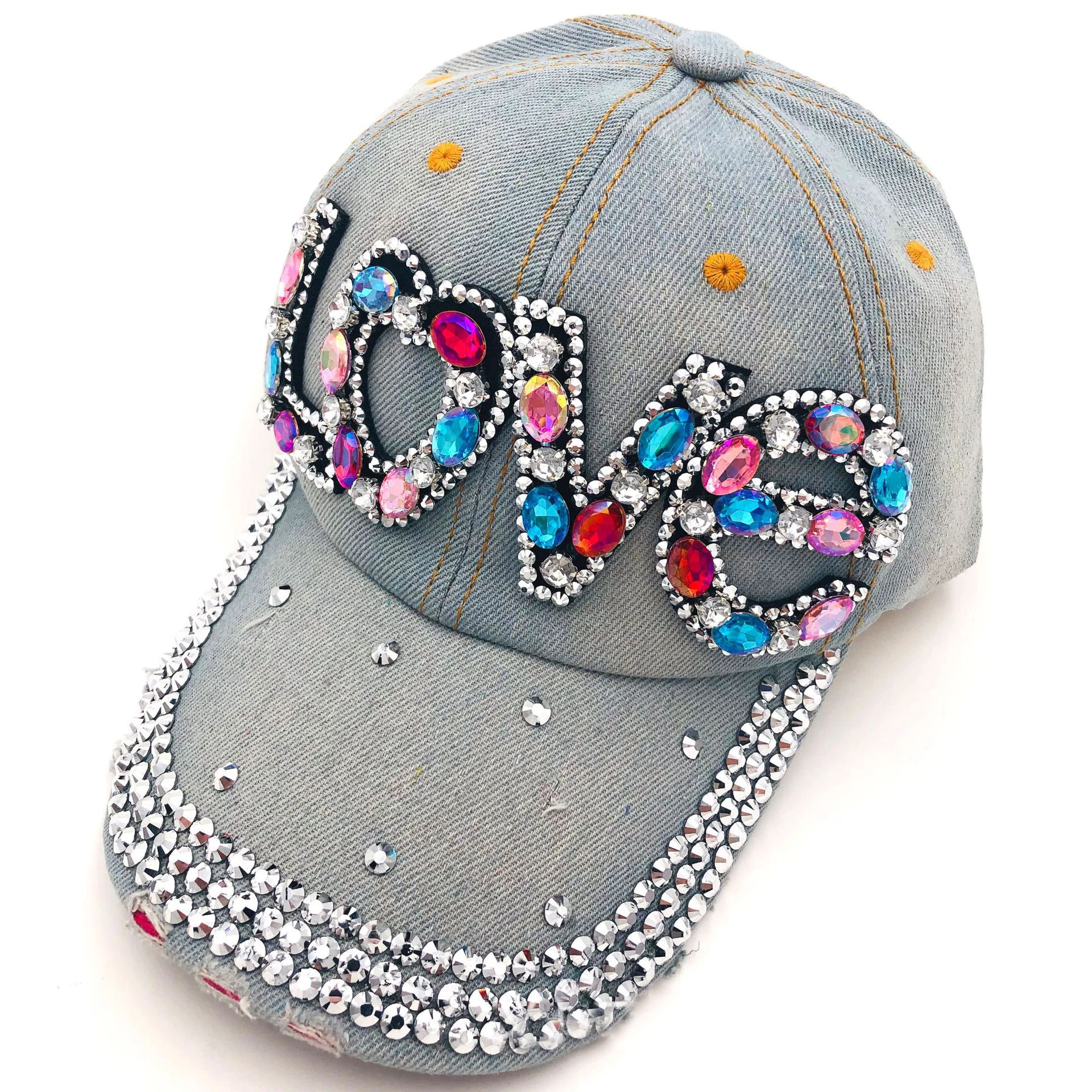 Women’s Rhinestone Bling Baseball Mom Light Jean Jeans Hat Cap Adjustable Strap Denim Bling Hat - Etsy main image 2