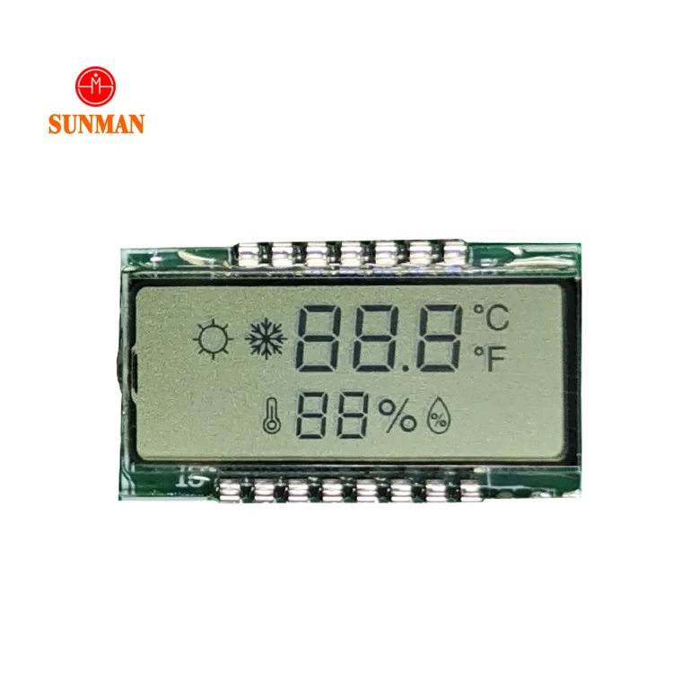 Very small programmable smart transparent transflective pin monochrome alphanumeric 5 digit thermostat 7 segments tn lcd display