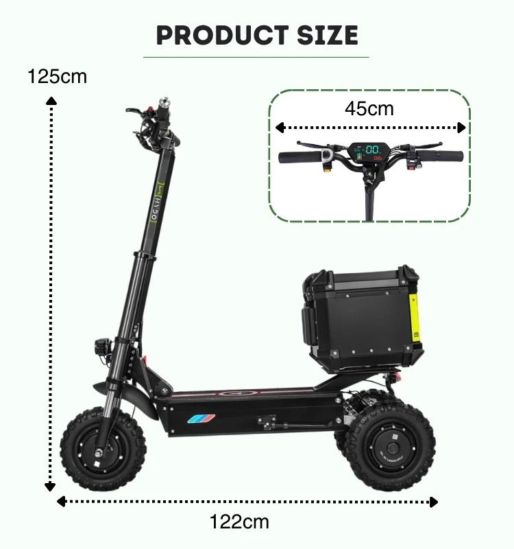 3 Wheel Big Power Monster 3600W Dual Motor Three Motor Off Road Adult Electric Scooter With Tail Box