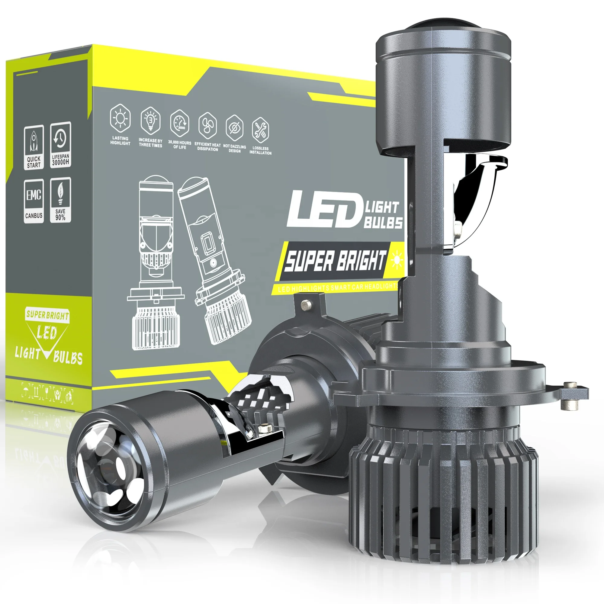 New Y6 Mini H4 LED Projector Headlight Bulbs, 20,000LM, IP68