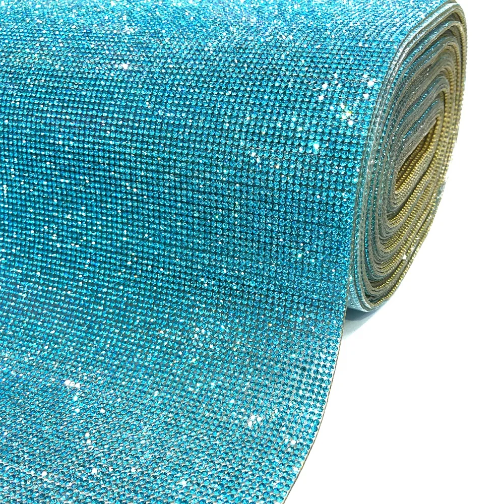 Aqua Crystal Rhinestone Mesh Heat Transfer