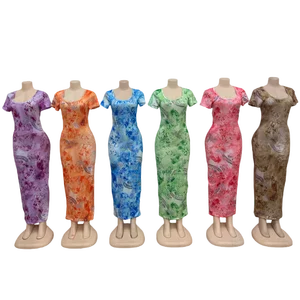 Wholesale New Fashion Slim Short Sleeve square Collar Printed Women's Summer Dress