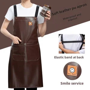Custom Printed Logo for Smiley Face PU Soft Leather Waistcoat Waterproof Oilproof Catering Kitchen Apron for Restaurant Workwear
