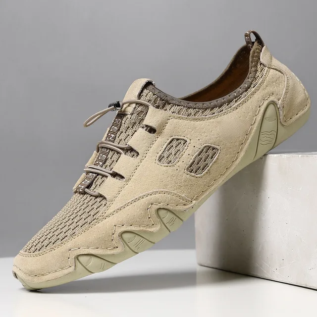 Luxury Designer-style Hand-stitched Genuine Leather Mesh Breathable Walking Shoes.casual Shoes for Men High Quality