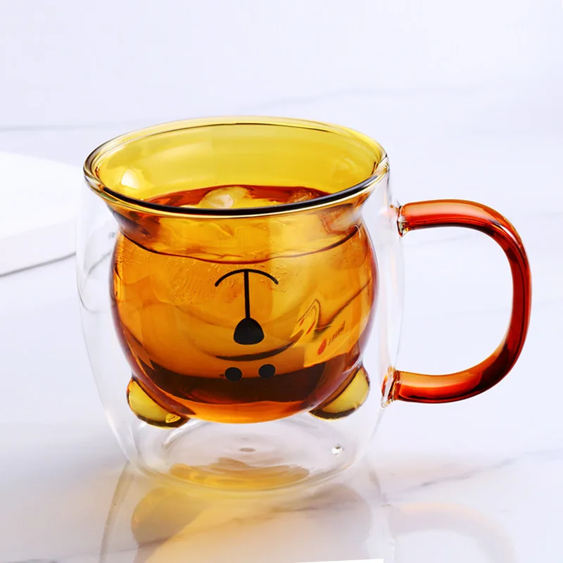 Tazza In Vetro Con Doppia Parete E Orsetto 3D, 261 Ml, Vetro Borosilicato, Regalo Simpatico Per Ufficio E Compleanno