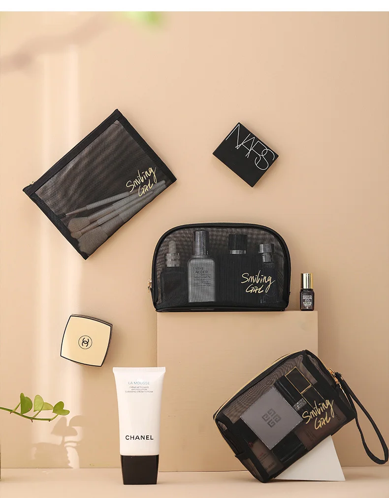 High Quality Custom Nylon Mesh Cosmetic Bag Travel Cosmetic Zipper