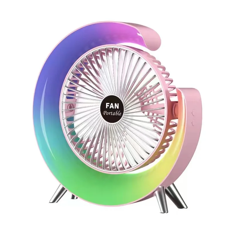 G shape 5 Gears LED night light desktop fan 1800mah rechargeable Home dormitory office air circulation electric portable fan