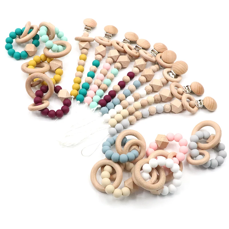Custom Wooden Pacifier Holder Baby Silicone Beads Pacifier Clip Chain