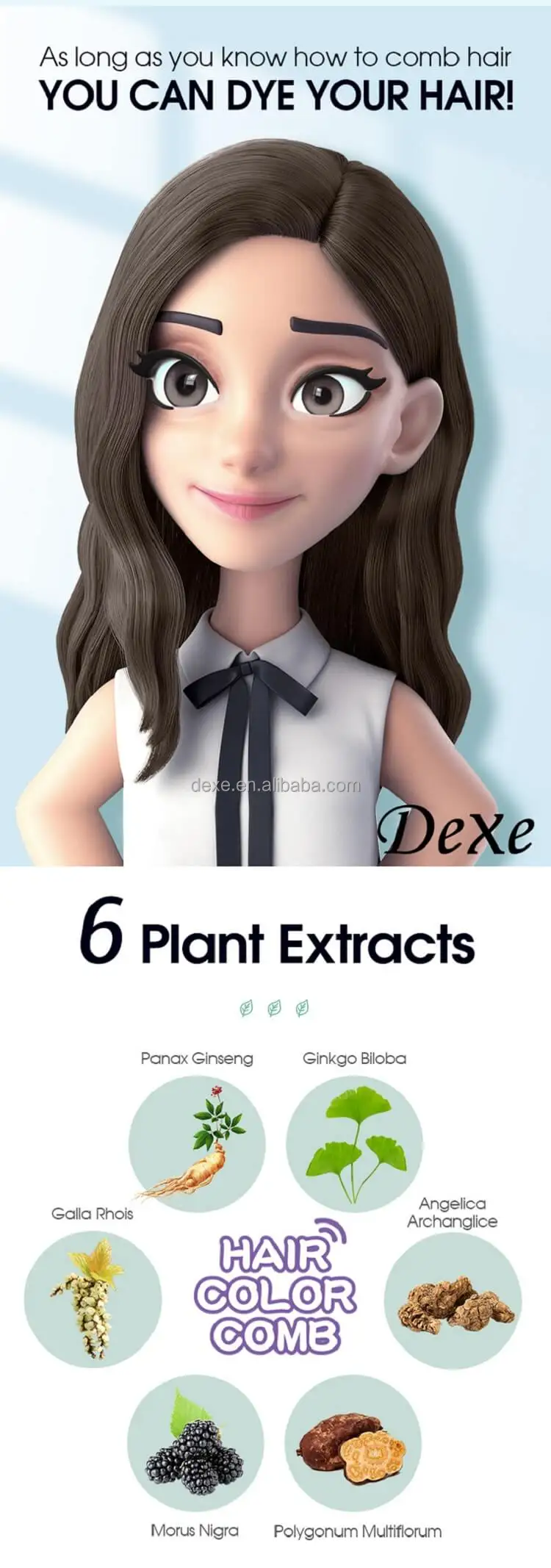 Dexe 180ml 200ml High Quality Private Label Natural Organic Hair Color Dye Shampoo Product Black Hair Color Magic with Combs