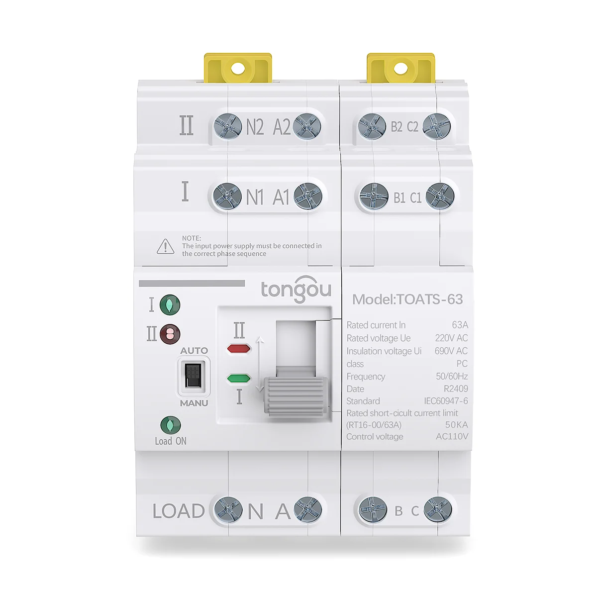 TONGOU 110V/220V 2P/4P ATS Automatic Transfer Switch Daul Power Changeover Automatic Din Rail Switch for Generator 63A