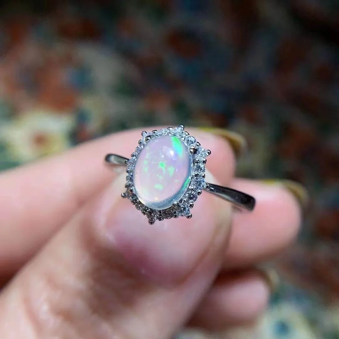 Women's 925 Sterling Silver Ring - Double Layer Twisted Open Ring With White Opal Stone, Resizable Fashion Jewelry