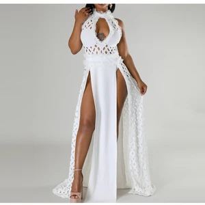 Factories Luxury Sexy Gown Dresses Mock Neck Evening Dress Side High Split Backless Cut Out Party Costume for Women