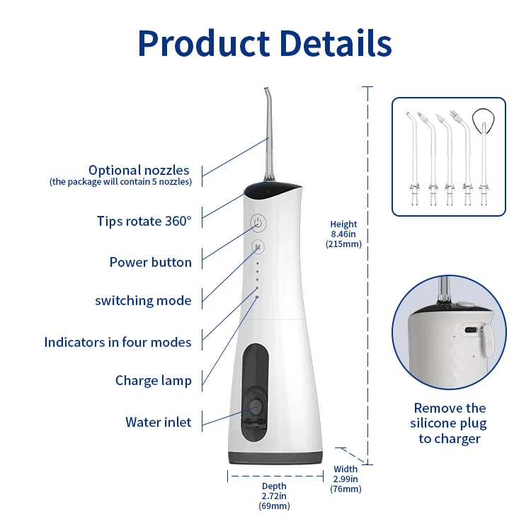 230ml Water Tank IPX7 Waterproof Oral Irrigator Cordless Teeth Water Flosser 4 Modes Dental Floss Dental Floss Pick
