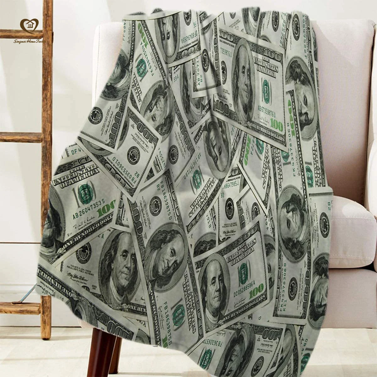Songmai Money Blanket Dollar Throw Blanket Wealth Themed Flannel Fleece