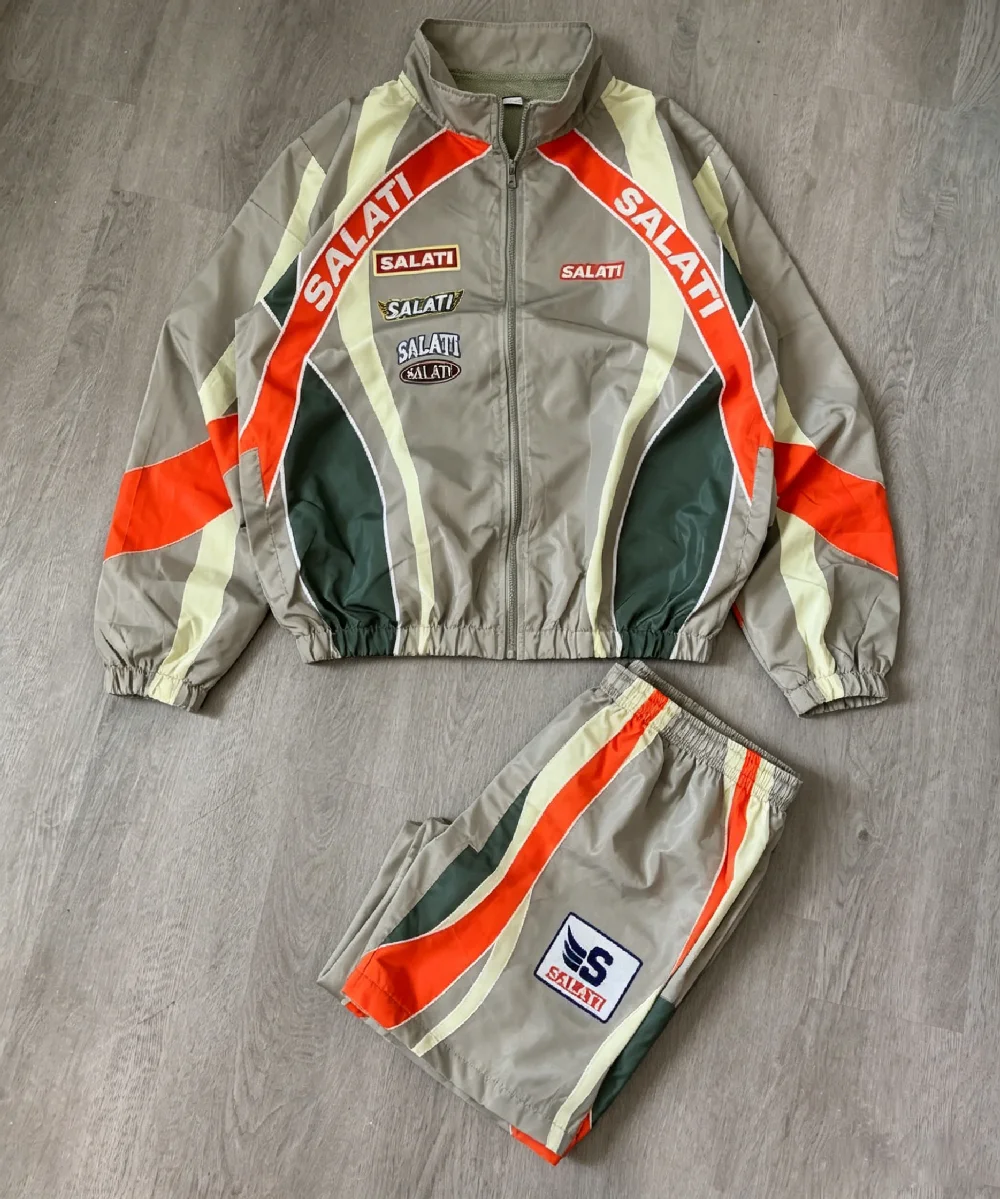 Men Custom Nylon Sweatsuit Zip up Windbreaker Hooded Jacket 100% Cotton Short Tracksuit Set gallery 7