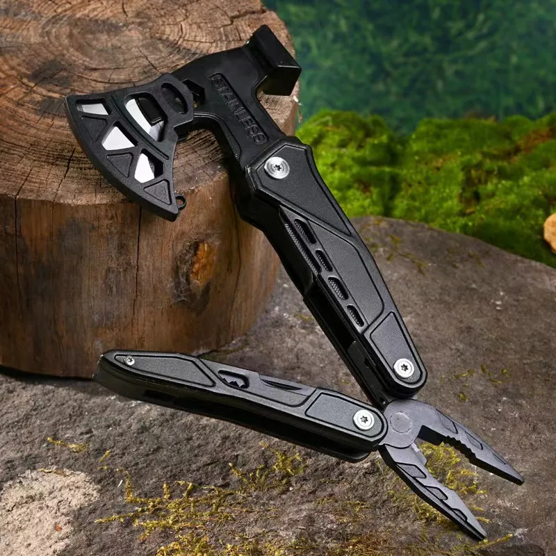 Customized OEM Outdoor Camping Survival Kit Multi-Tool with Stainless Steel Axe Hammer Knife Pliers Screwdriver in Nylon Sheath