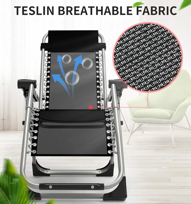 Wholesale Luxury Folding Chair Breathable Fabric Folding Sun Lounger Reclining Camping Chair with Pillow