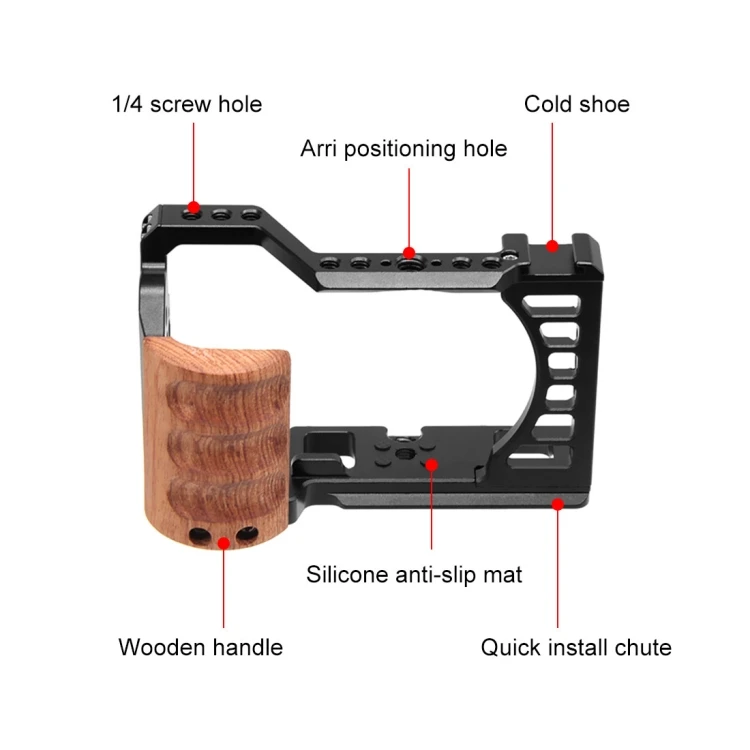 PULUZ Wood Handle Metal Camera Cage Stabilizer Rig for Sony Alpha 7C