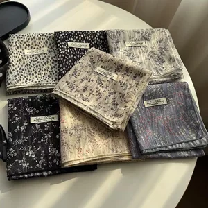 Double-sided Patterned Cotton and Linen square Scarf Neck protection Retro Literary Scarf Silk Scarf Headscarf Women's Hairband