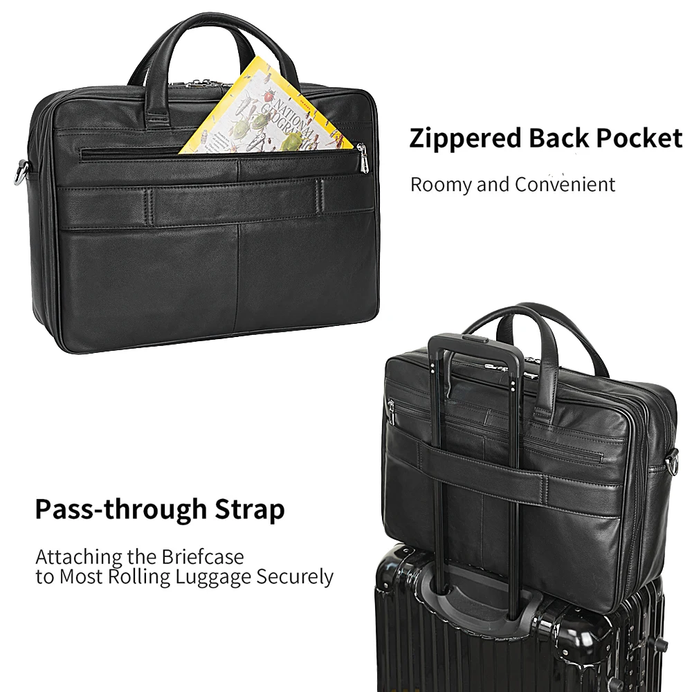 Tiding Fashion Top Grain Real Leather 17 Inch Laptop Briefcase Messenger Bag Black Men Genuine Leather Computer Briefcases