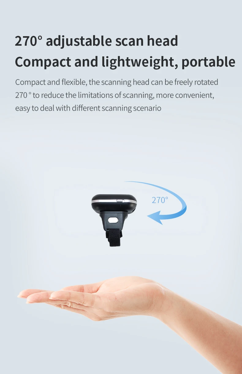 Bluetooth Portable 1D 2D Mini Pocket Size Scanner  Ring Wearable Wireless Barcode Reader for Book, Warehouse Inventory, Express