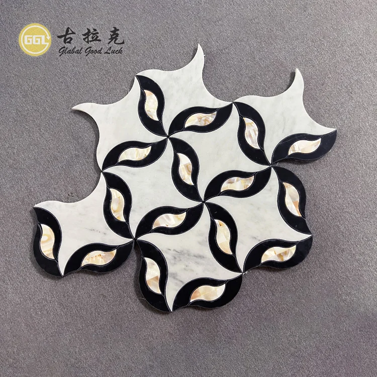 Premium Flower Shape Marble Mosaic Tile Nature Stone Mix Shell Mosaic for Bathroom Shower Wall Decor