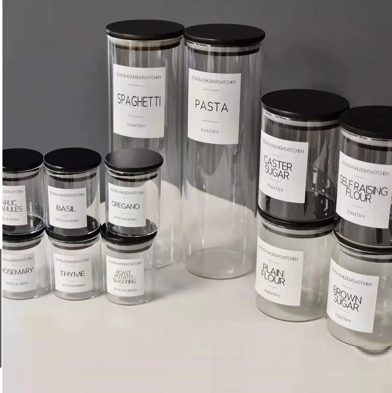kitchen Storage glass jar with Black bamboo lid Glass container with lid.jpg